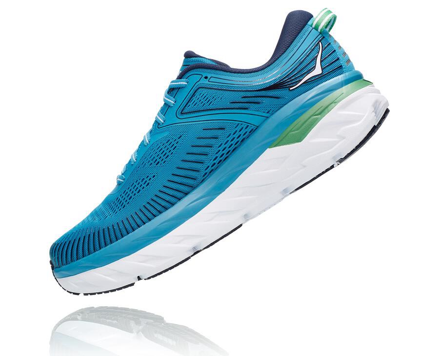 Running Shoes Mens - Hoka One One Bondi 7 - Blue/White - UHTWCOY-07